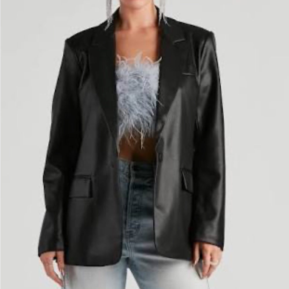 Missguided Black Faux Leather Blazer